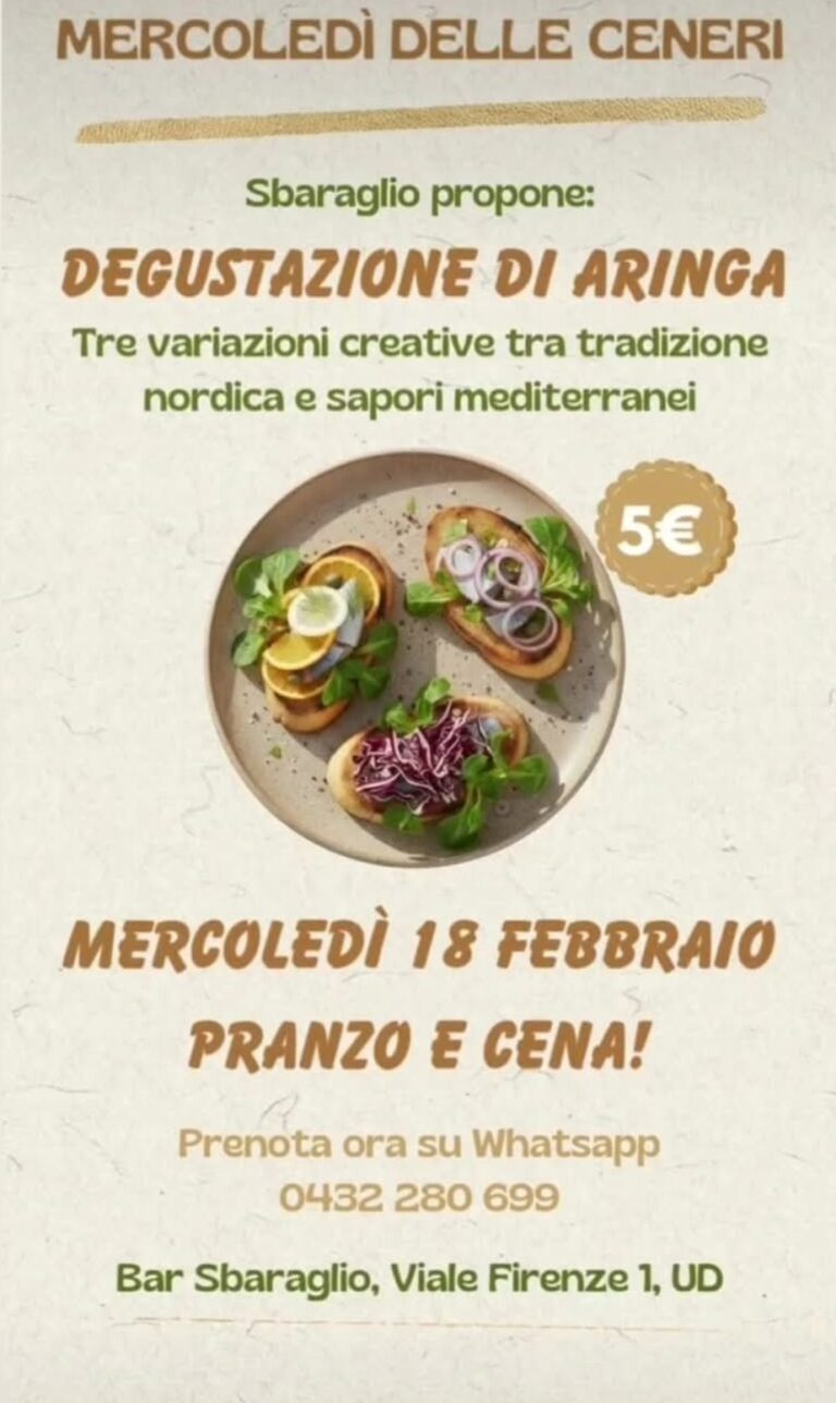 Locandina della degustazione di aringa in tre variazioni, per il Mercoledì delle Ceneri.